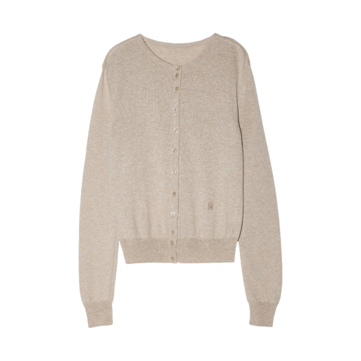 BESSKN008BG Enor Women Cotton Basic Round Cardigan Beige