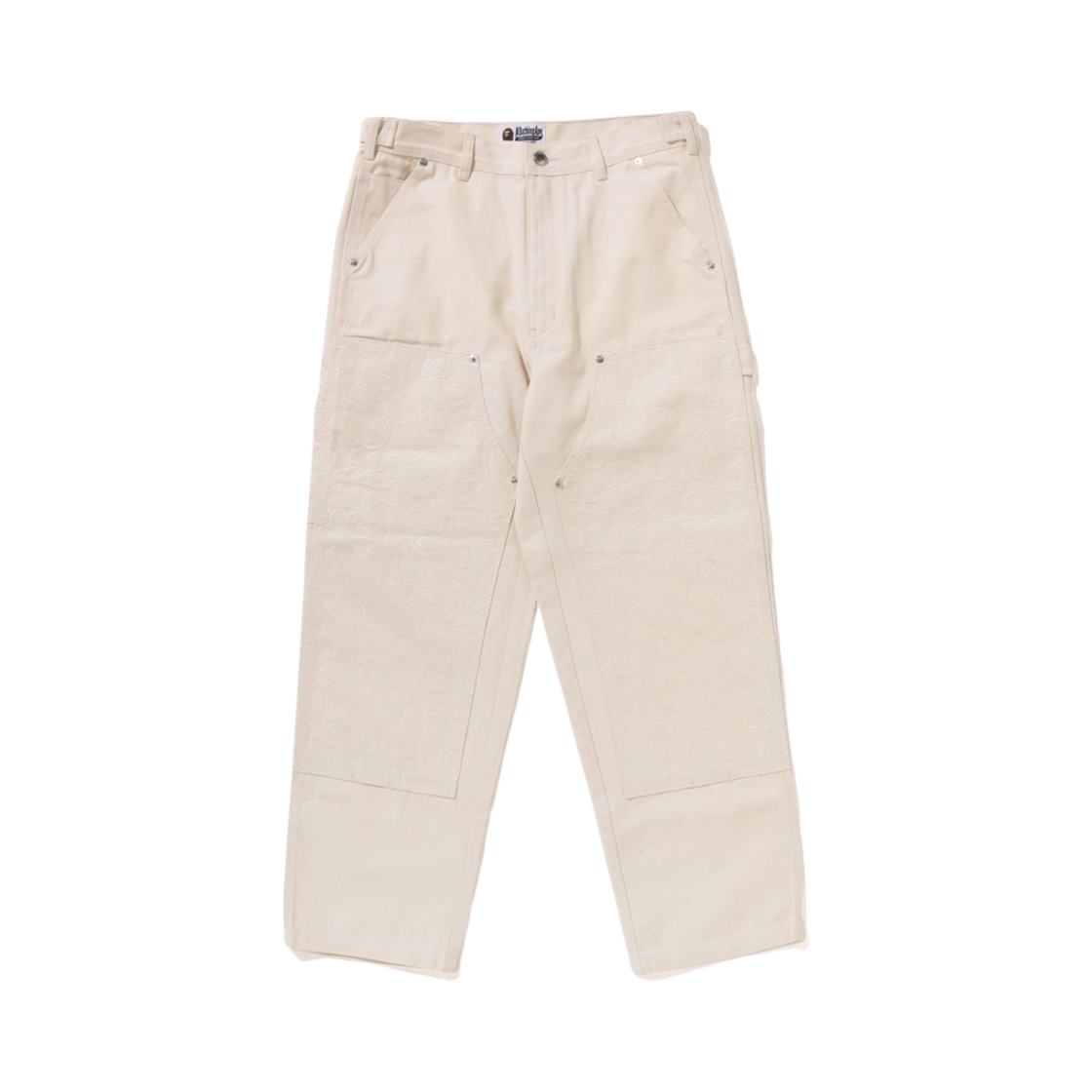 베이프 라인 카모 패치 데님 더블 니 워크 팬츠 크림(BAPE Line Camo Patch Denim Double Knee Work Pants Cream) - 1