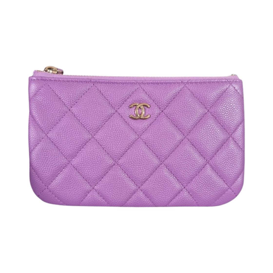 샤넬 클래식 미니 파우치 그레인드 샤이니 카프스킨 & 골드 메탈 퍼플(Chanel Classic Mini Pouch Grained Shiny Calfskin & Gold Purple)