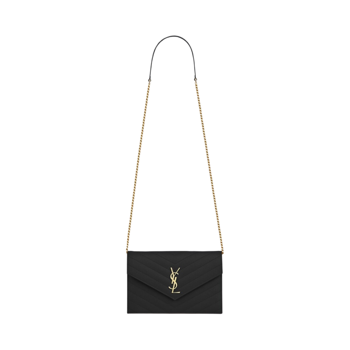 생로랑 그랑 드 뿌드르 엠보스드 레더 카산드라 마틀라세 엔벨로프 체인 지갑 블랙(Saint Laurent Cassandre Matelasse Envelope Chain Wallet in Grain De Poudre Embossed Leather Black) - 1