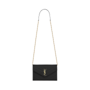 Saint Laurent Cassandre Matelasse Envelope Chain Wallet in Grain De Poudre Embossed Leather Black