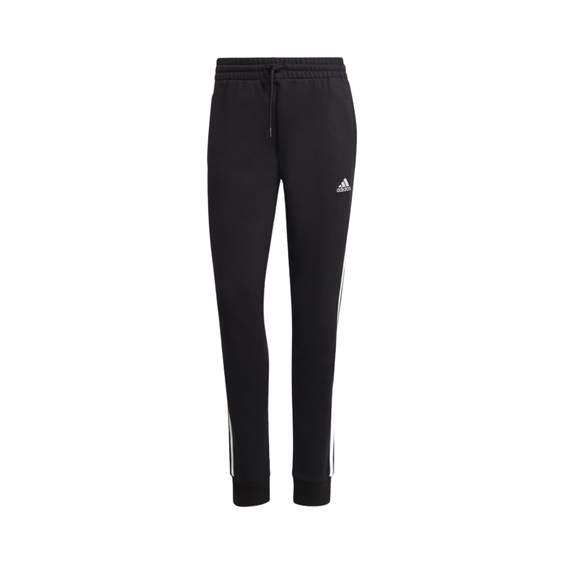(W) 아디다스 에센셜 삼선 프렌치 테리 커프드 팬츠 블랙 - US 사이즈((W) Adidas Essentials 3-Stripes French Terry Cuffed Pants Black - US Sizing) - 1