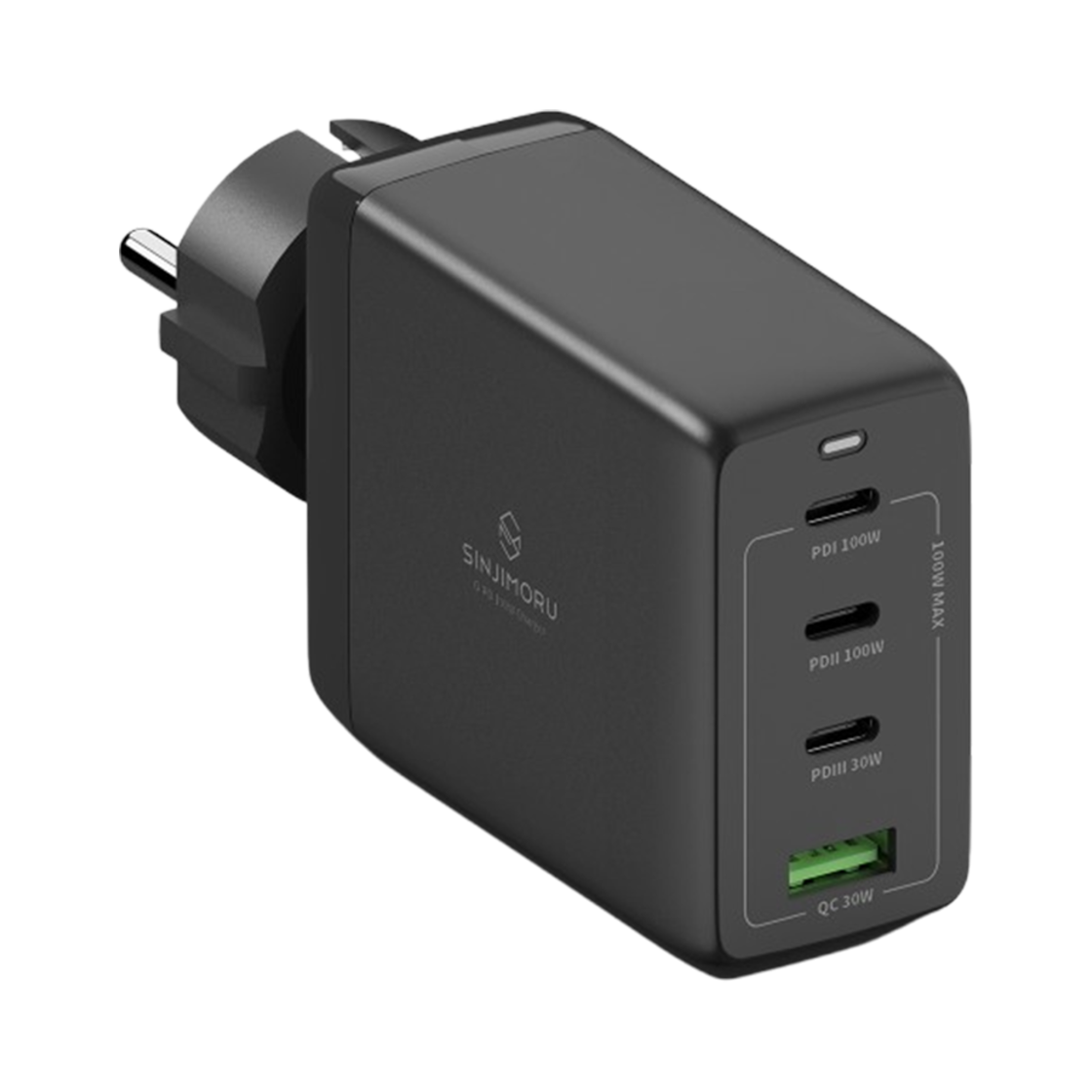 S500100006 SINJIMORU GaN 100W USB C Type Quick 4 Port Multi PD Charge Adapter Black
