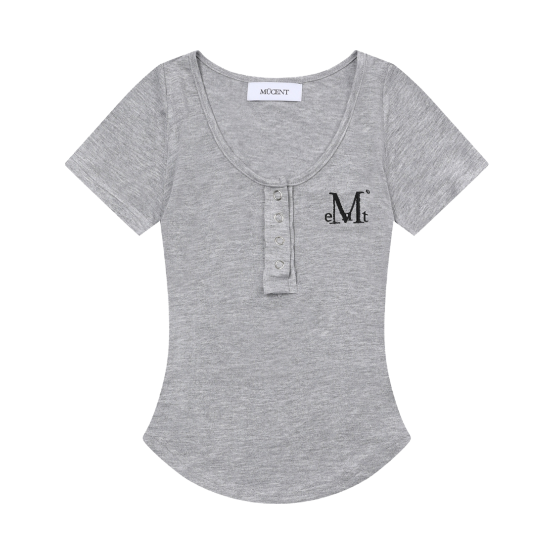 P00000WU_02 MUCENT Haring Signature Logo Snap Button U-Neck Half T Gray