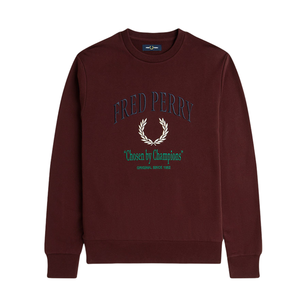 AFPM2519891-597 Fred Perry Clubhouse Embroidered Champion Sweatshirt Oxblood