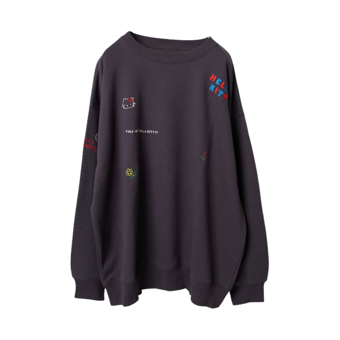 (W) 프릭스 스토어 x 헬로 키티 메시지 스웨트셔츠 차콜 그레이((W) Freak's Store x Hello Kitty Message Sweatshirt Charcoal Gray)