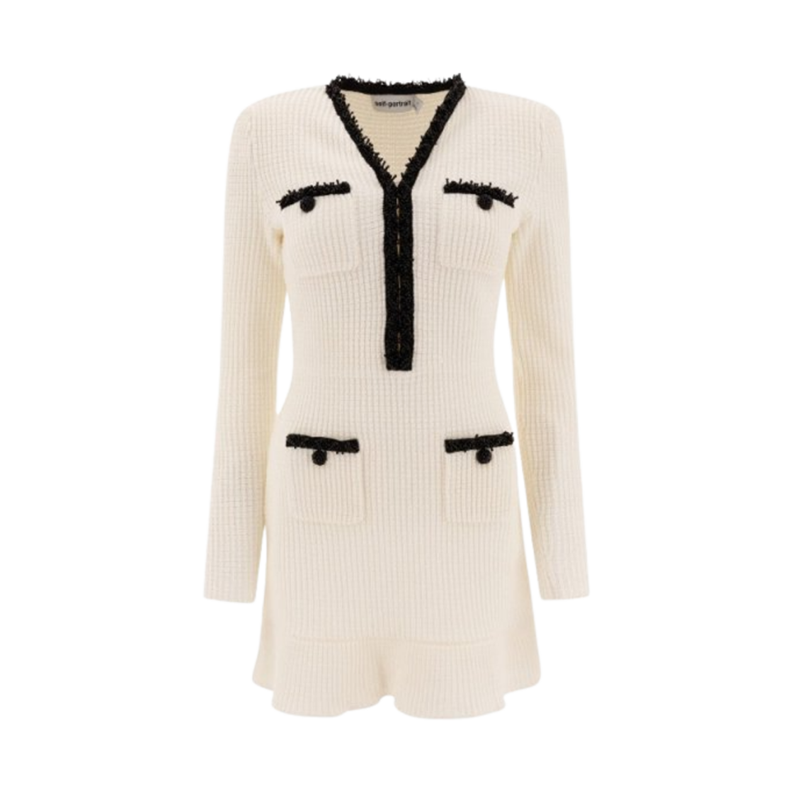 (W) 셀프 포트레이트 펄 트리밍 니트 미니 드레스 화이트((W) Self Portrait Pearl Trim Knit Mini Dress White)