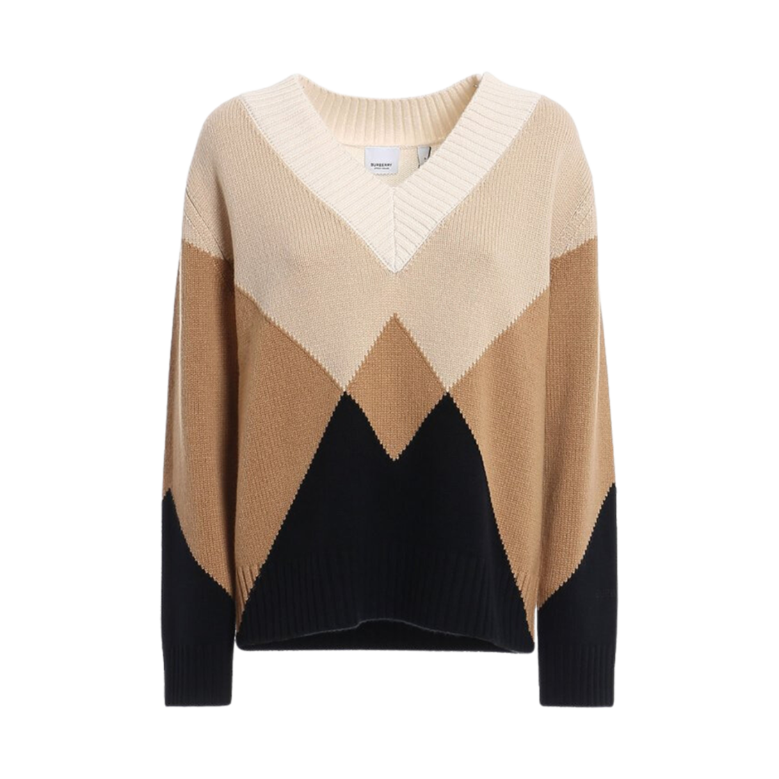 8057817 (W) Burberry Chevron Intarsia Cashmere Knit Beige Black
