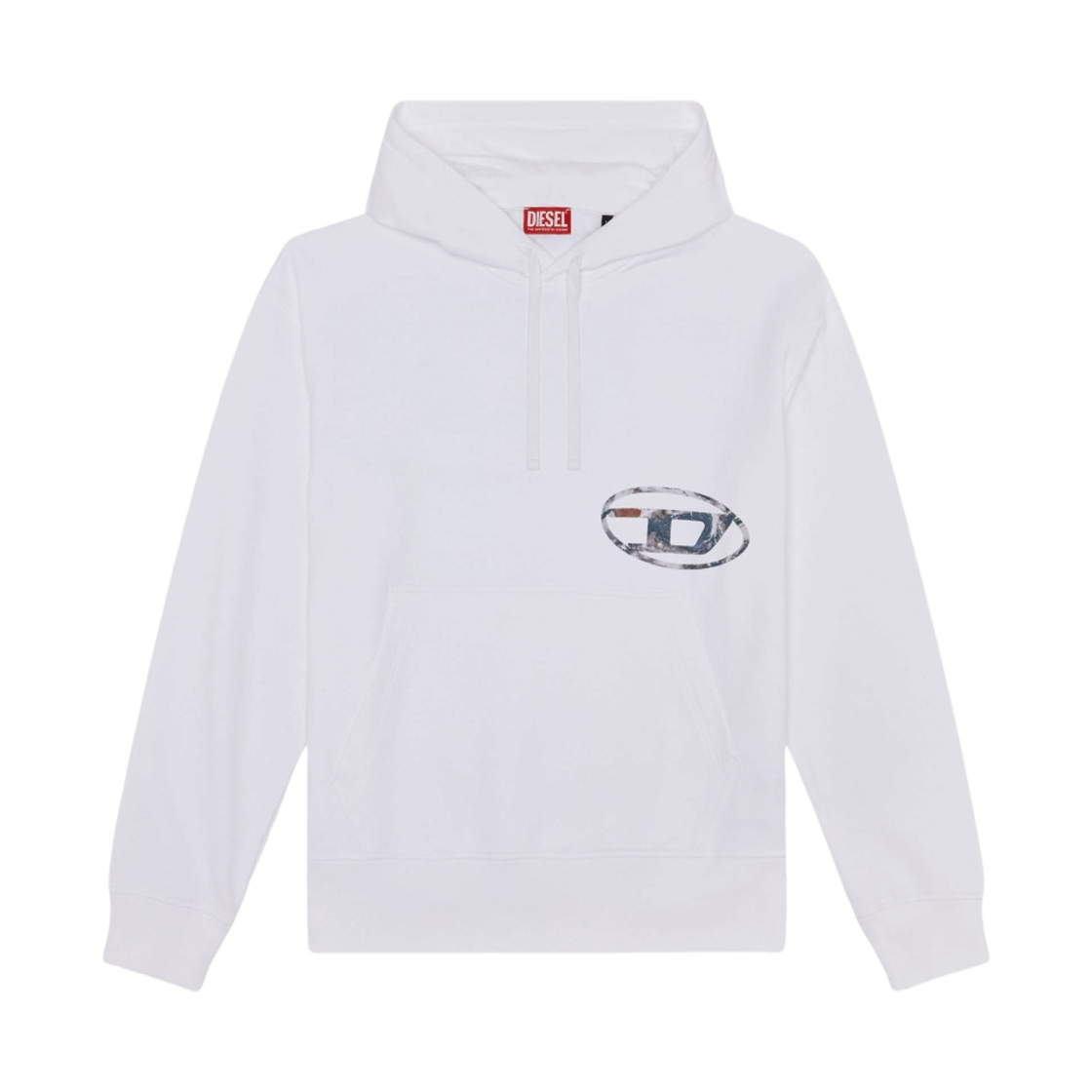 디젤 S-맥스-후드-L4 플래닛 로고 프린트 후드 화이트(Diesel S-Macs-Hood-L4 Hoodie with Planet Logo Print White)