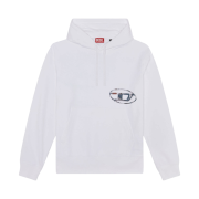 Diesel S-Macs-Hood-L4 Hoodie with Planet Logo Print White