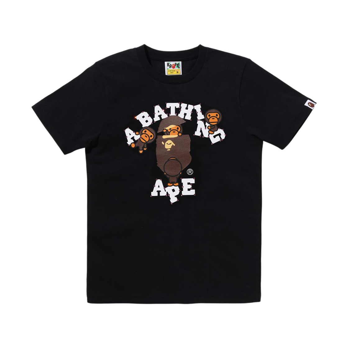 (W) 베이프 크리스탈 스톤 컬리지 마일로 티셔츠 블랙((W) BAPE Crystal Stone College Milo T-Shirt Black) - 1