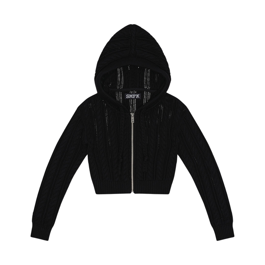(W) 에스엠에프케이 와일드니스 블랙 니트 후드 블랙((W) SMFK Wilderness Black Knitted Hoodie Black) - 1