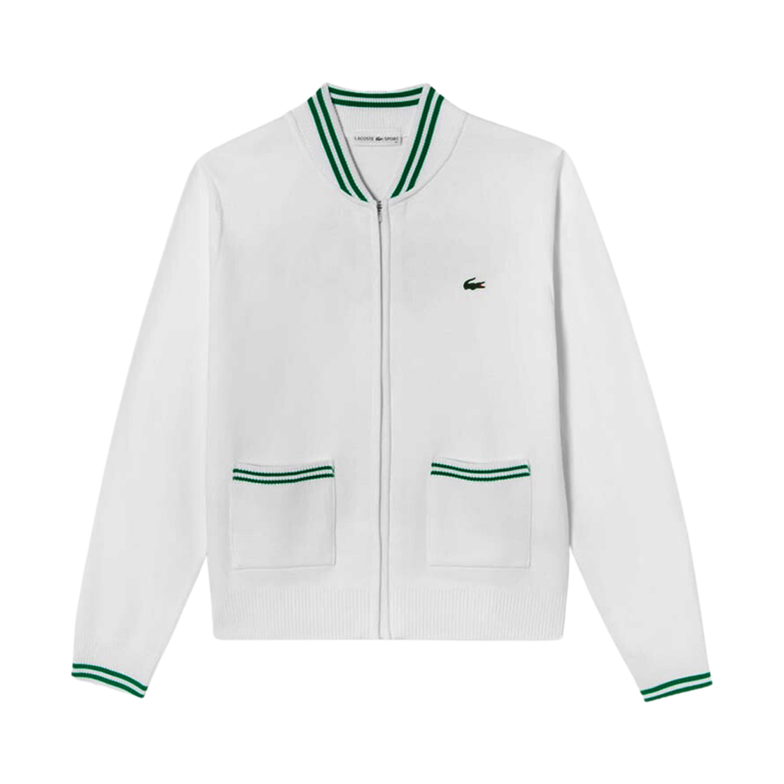 (W) 라코스테 컬러 티핑 풀 집 스웨터 화이트((W) Lacoste Color Tipping Full Zip Sweater White)