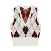 (W) Ganni Argyle Pattern V-Neck Knit Vest Egret