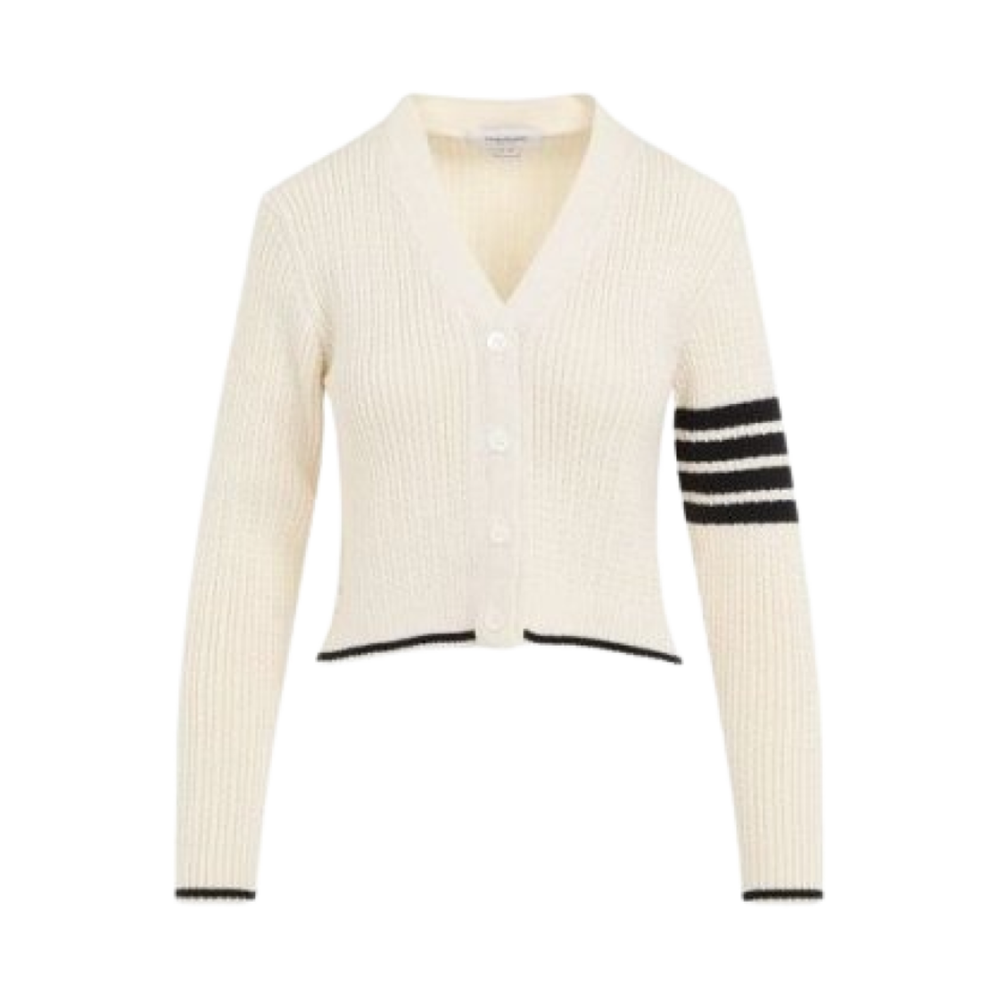 FKC588A-Y1024-100 (W) Thom Browne Merino Wool 4-Bar Cropped Cardigan White