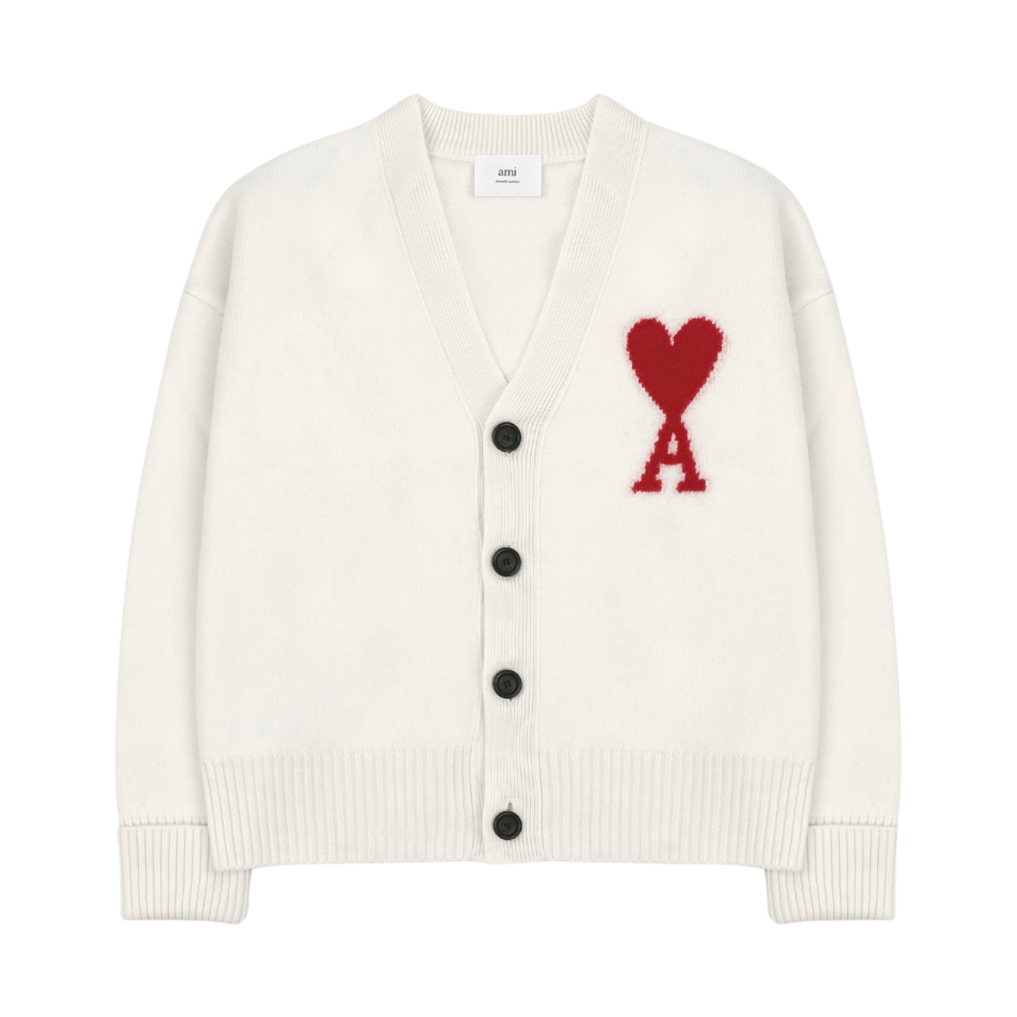 아미 빅 하트 로고 오버사이즈 인타르시아 가디건 화이트(AMI de Coeur Oversize Intarsia Cardigan White)