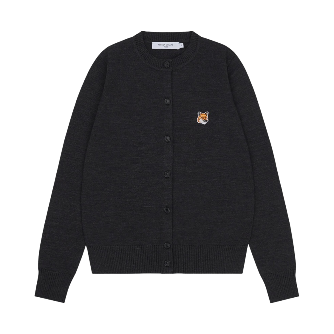 (W) 메종 키츠네 폭스 헤드 패치 어드저스티드 라운드넥 가디건 앤트러사이트 멜란지((W) Maison Kitsune Fox Head Patch Adjusted R-Neck Cardigan Anthracite Melange)