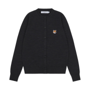 (W) Maison Kitsune Fox Head Patch Adjusted R-Neck Cardigan Anthracite Melange