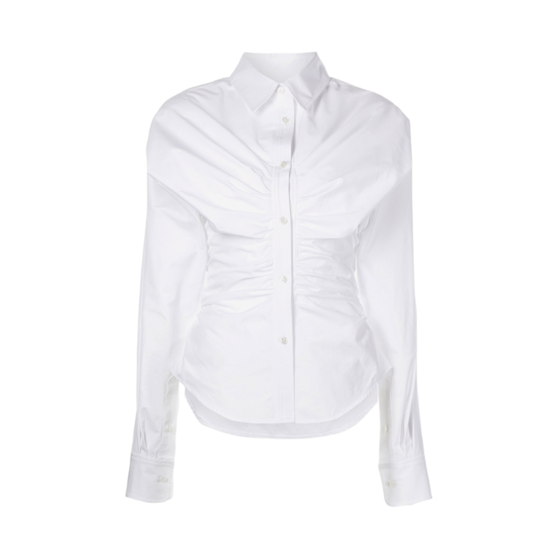 (W) 알렉산더 왕 루싱 아워글래스 코튼 포플린 셔츠 화이트((W) Alexander Wang Ruched Hourglass Shirt in Cotton Poplin White) - 1