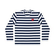 Play Comme des Garcons Red Heart x Rhinestone Border Long Sleeve Navy White