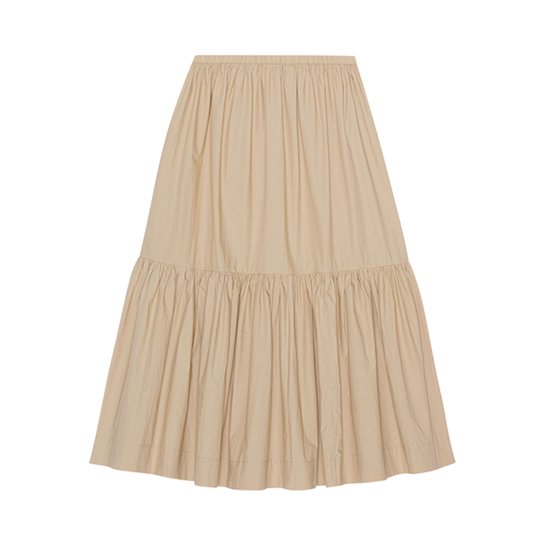 (W) 가니 코튼 포플린 맥시 플라운스 스커트 커드 웨이((W) Ganni Cotton Poplin Maxi Flounce Skirt Curds Whey) - 2