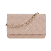 Chanel Classic Wallet On Chain Grained Calfskin & Gold Light Beige