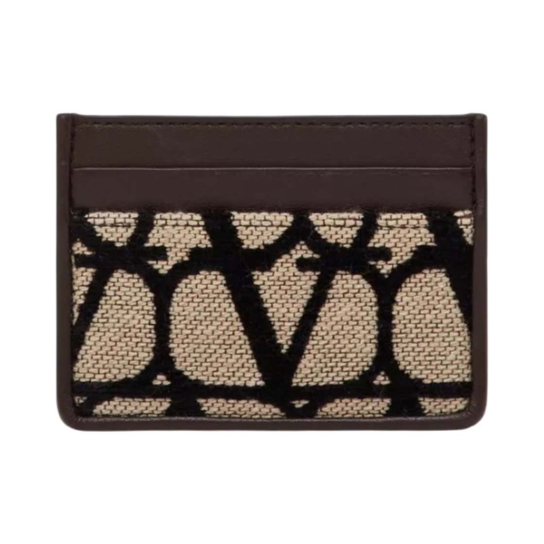 P0T83WAW6ZN Valentino Toile Iconographe Card Holder with Leather Details Beige Black