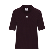 (W) Courreges Reedition Knit Top Short Sleeves Dark Burgundy