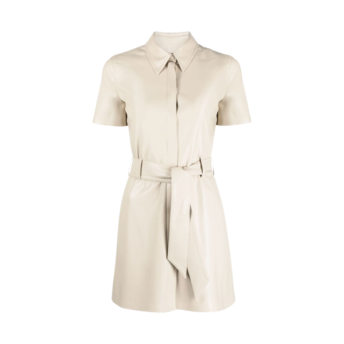 NW22CRDR00271 (W) Nanushka Faux Leather Belted Shirt Dress Cream
