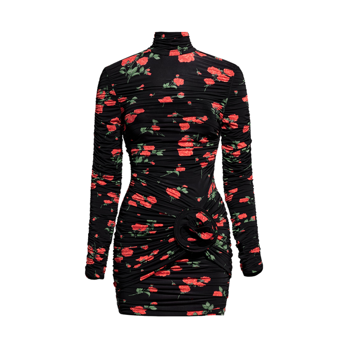 (W) 에이치앤엠 x 막다 부트림 로즈 아플리케 터틀넥 드레스 블랙 로즈((W) H&M x Magda Butrym Rose Applique Turtleneck Dress Black Rose)