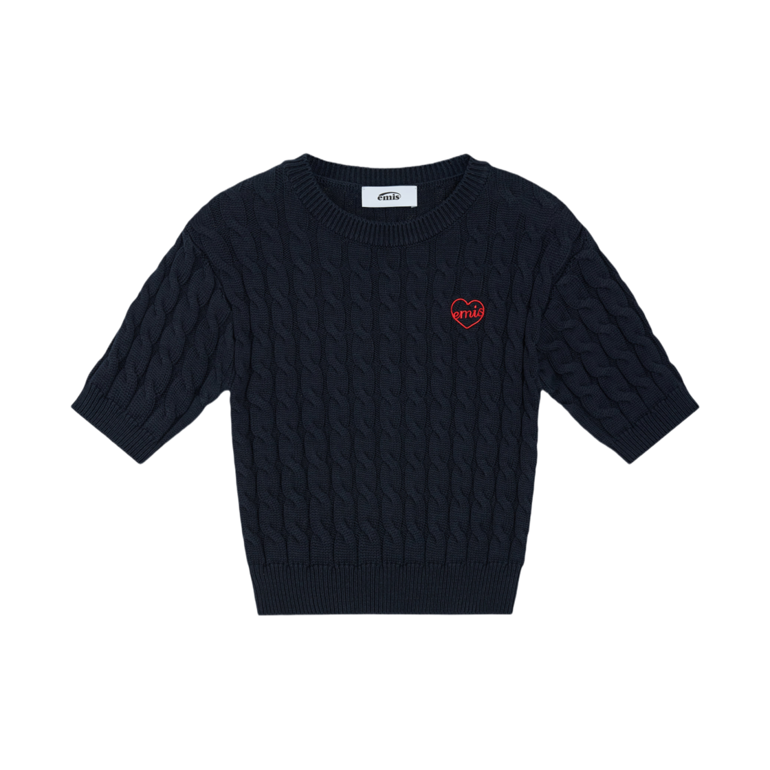 (W) 이미스 하트 케이블 크롭 니트 탑 네이비((W) Emis Heart Cable Cropped Knit Top Navy) - 1