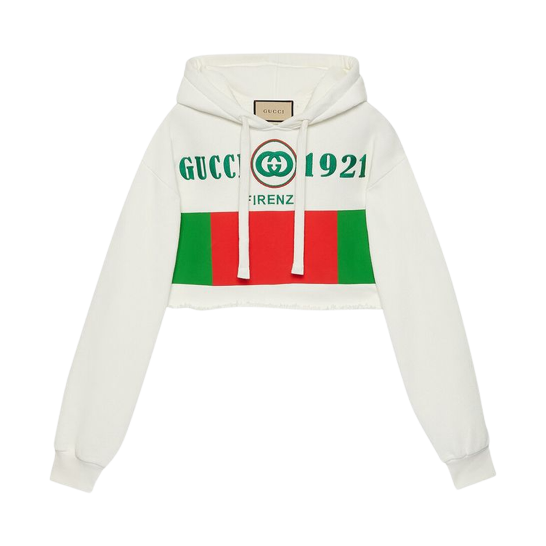 (W) 구찌 인터로킹 G 로고 자수 크롭 후드 화이트((W) Gucci Interlocking G Logo Embroidered Cropped Hoodie White) - 1