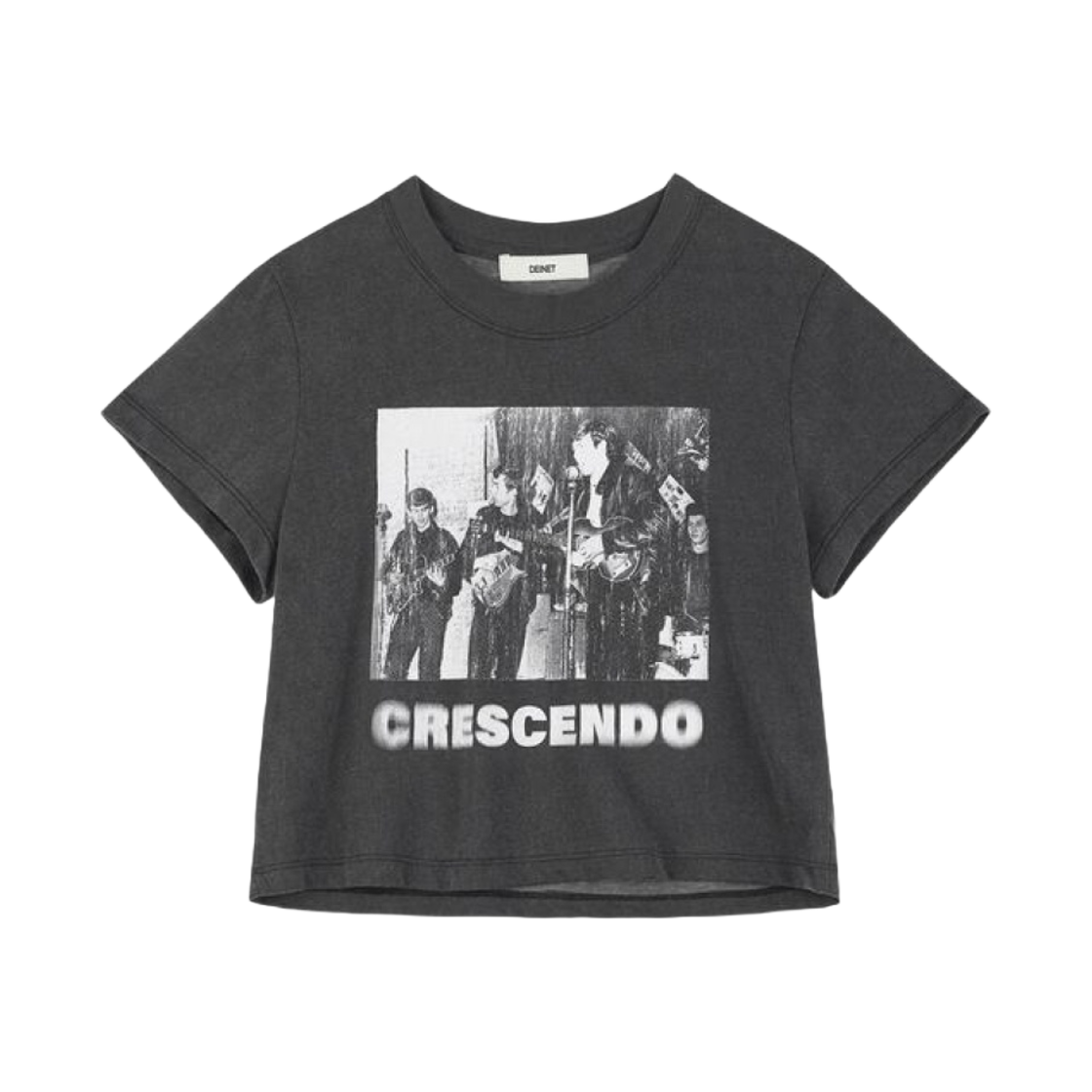 (W) 다이닛 크레센도 그래픽 크롭 티셔츠 차콜((W) Deinet Crescendo Graphics Cropped T-Shirt in Charcoal)