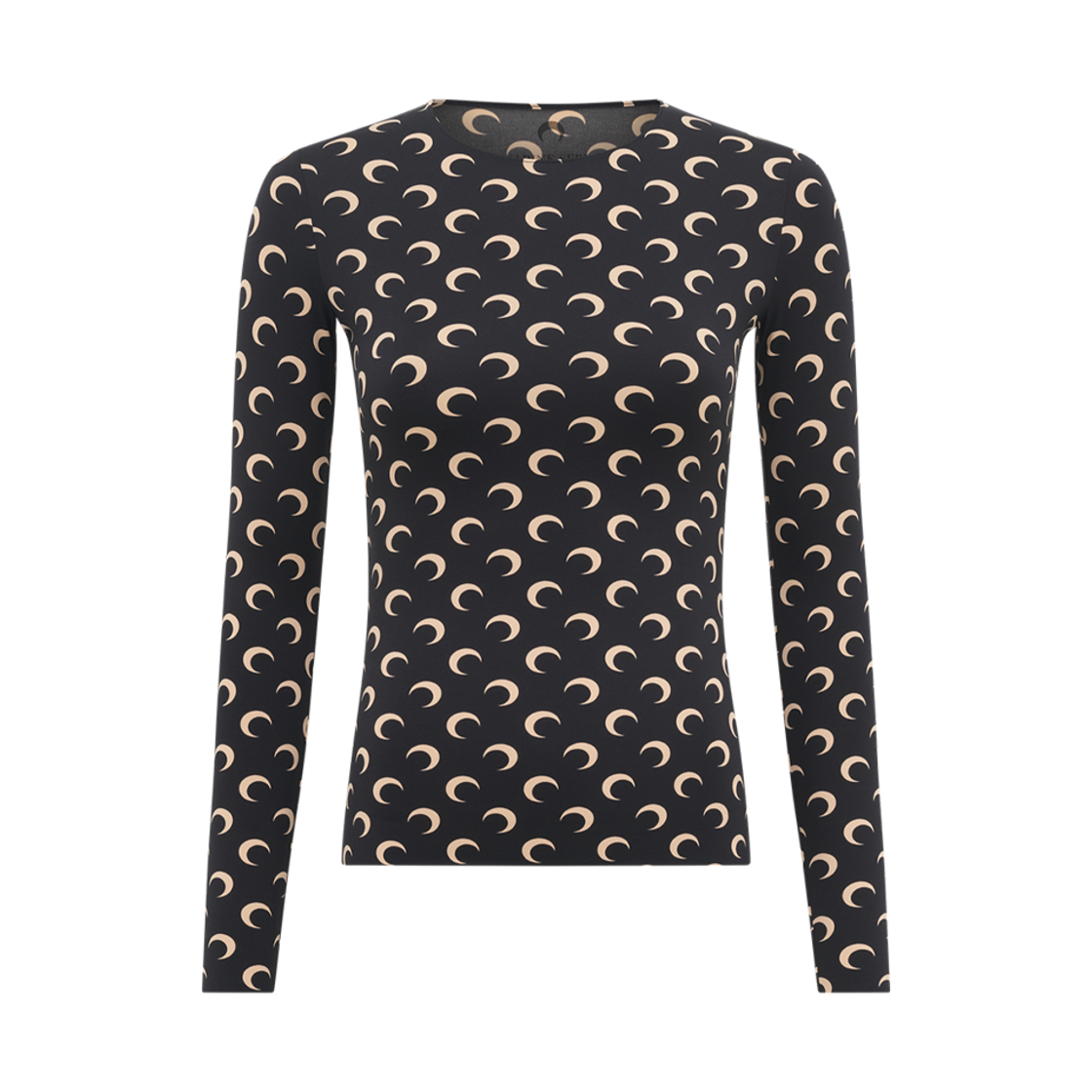 (W) 마린 세르 문 프린트 저지 세컨드 스킨 크루넥 탑 문 탄 온 블랙((W) Marine Serre Moon Printed Jersey Second Skin Crewneck Top Moon Tan On Black)