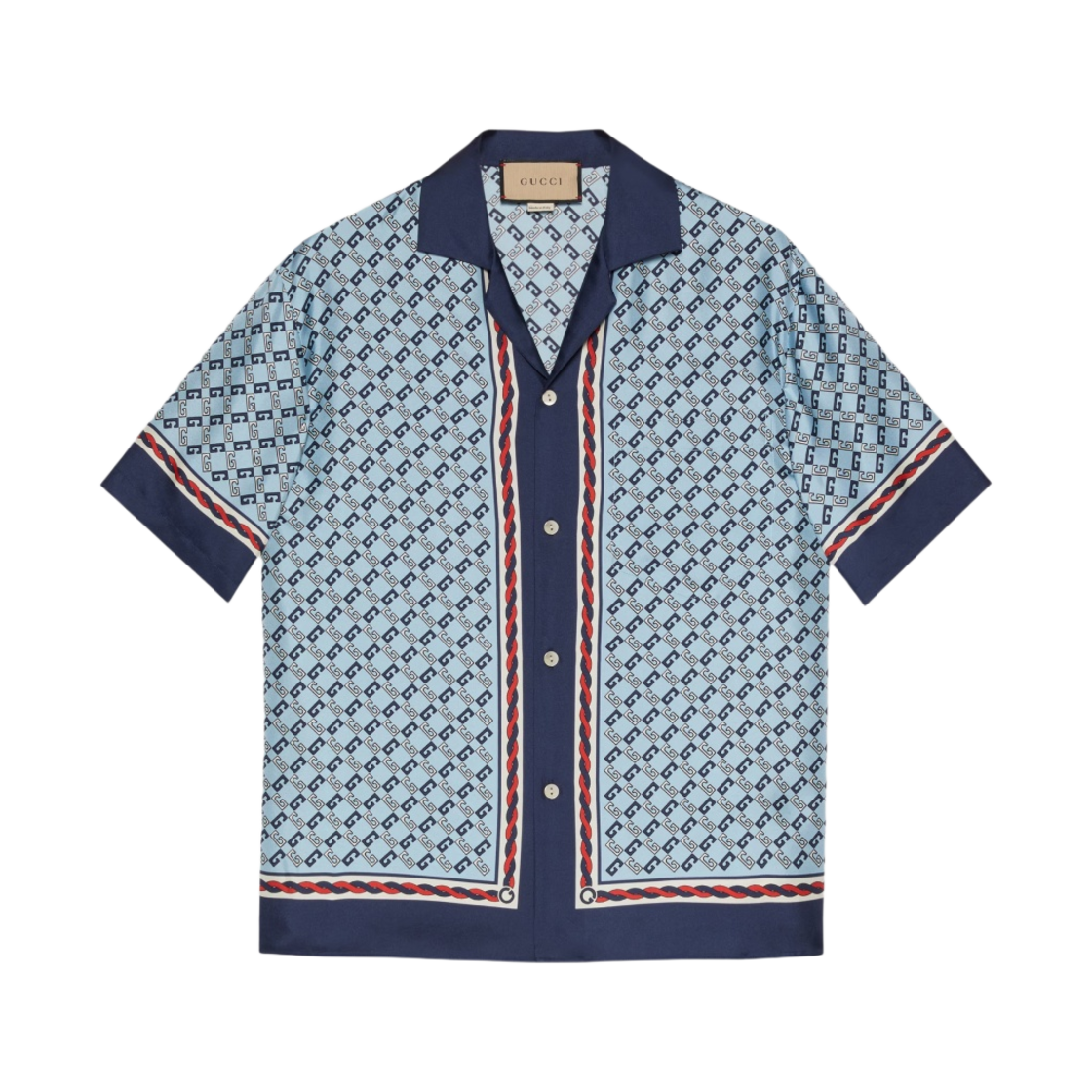 구찌 지오메트릭 스퀘어 G 프린트 실크 셔츠 라이트 블루(Gucci Geometric Square G Print Silk Shirts Light Blue) - 1