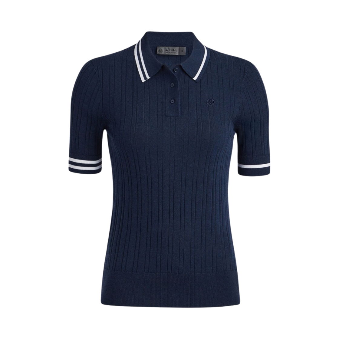 (W) 지포어 코튼 블렌드 립드 숏슬리브 스웨터 폴로 트와일라잇((W) G/Fore Cotton Blend Ribbed Short Sleeve Sweater Polo Twilight)