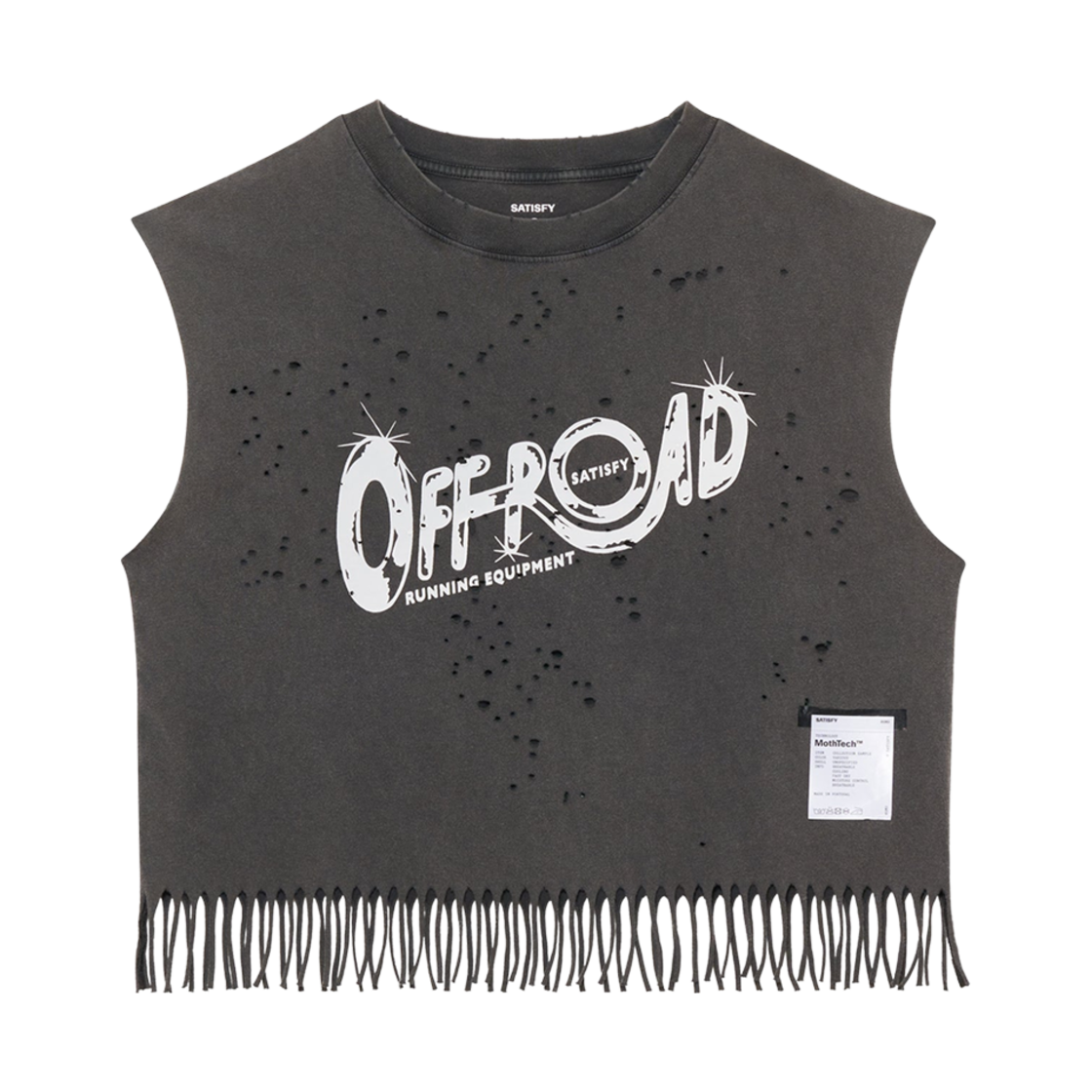 11040-AB-OF Satisfy Mothtech Cropped Fringed Muscle T-Shirt Aged Black