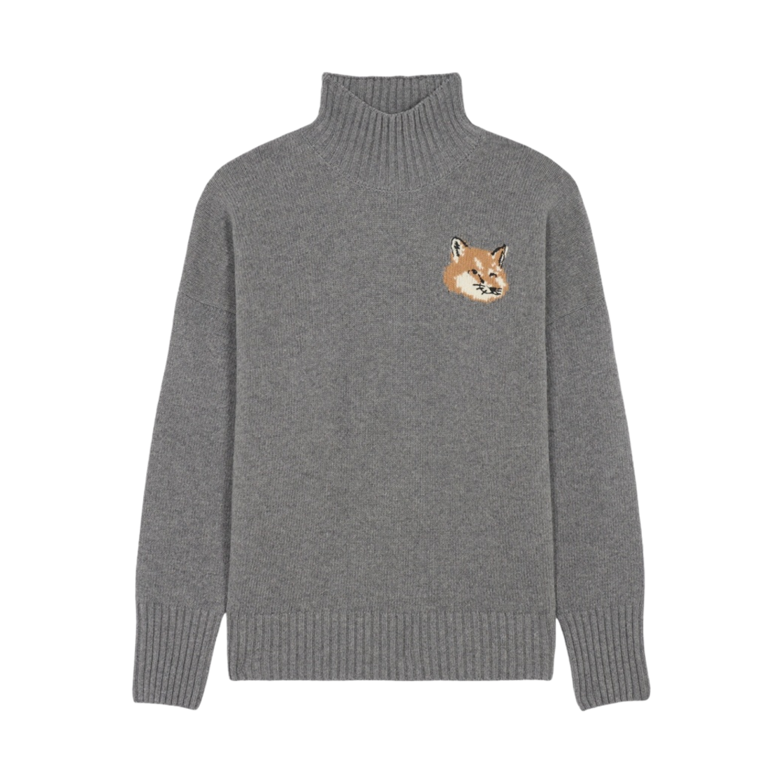 메종 키츠네 폭스 헤드 오버사이즈 하이 넥 풀오버 니트 다크 그레이