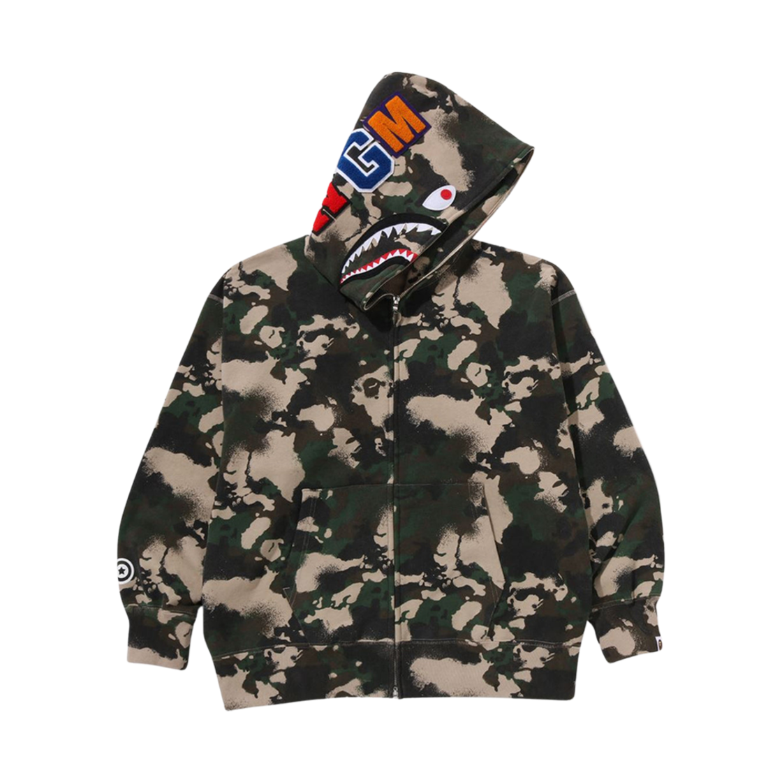 베이프 맵 카모 샤크 릴렉스드 핏 풀 집 후드 그린