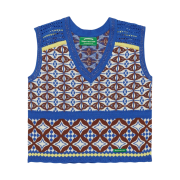 Green Butter Women Twinkle V-Neck Jacquard Knit Vest Blue