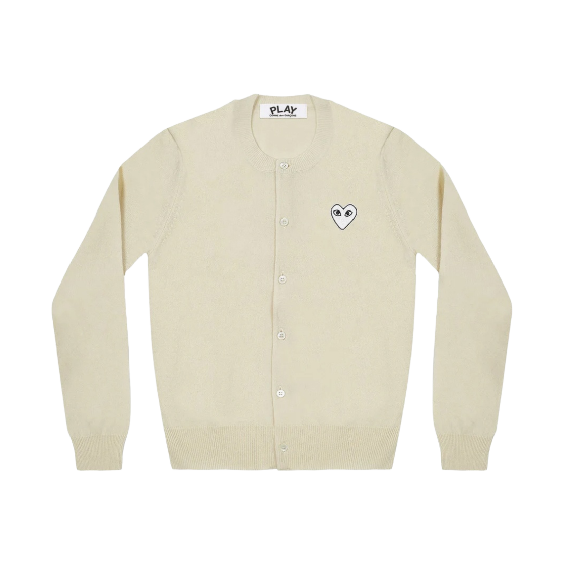 AX-N065-051-3 Play Comme des Garcons White Heart Knit Cardigan Natural