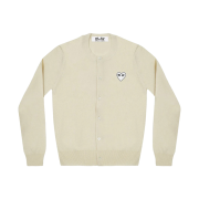 Play Comme des Garcons White Heart Knit Cardigan Natural