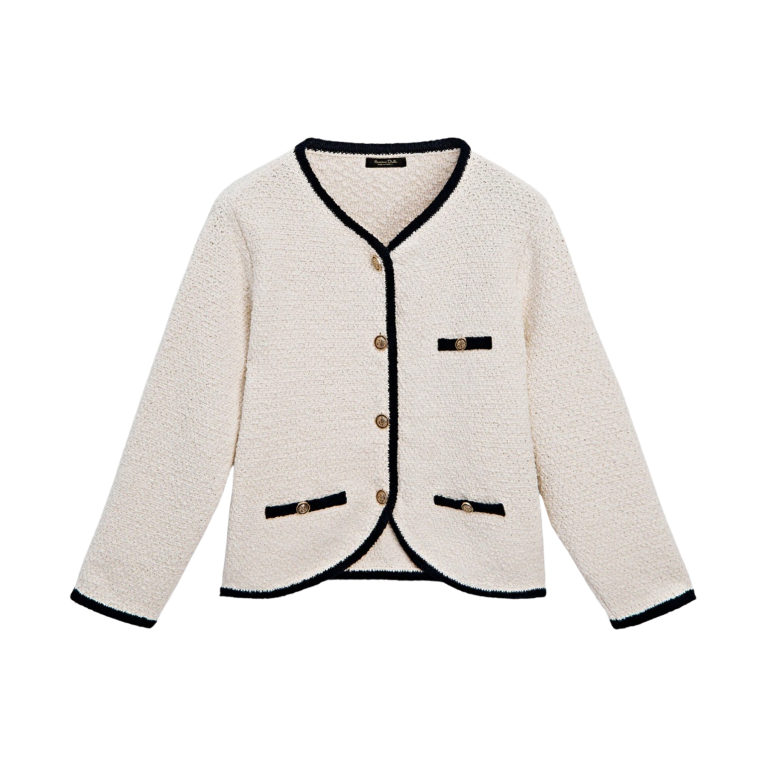 5643/615/712 Massimo Dutti Contrast Textured Knit Cardigan Cream
