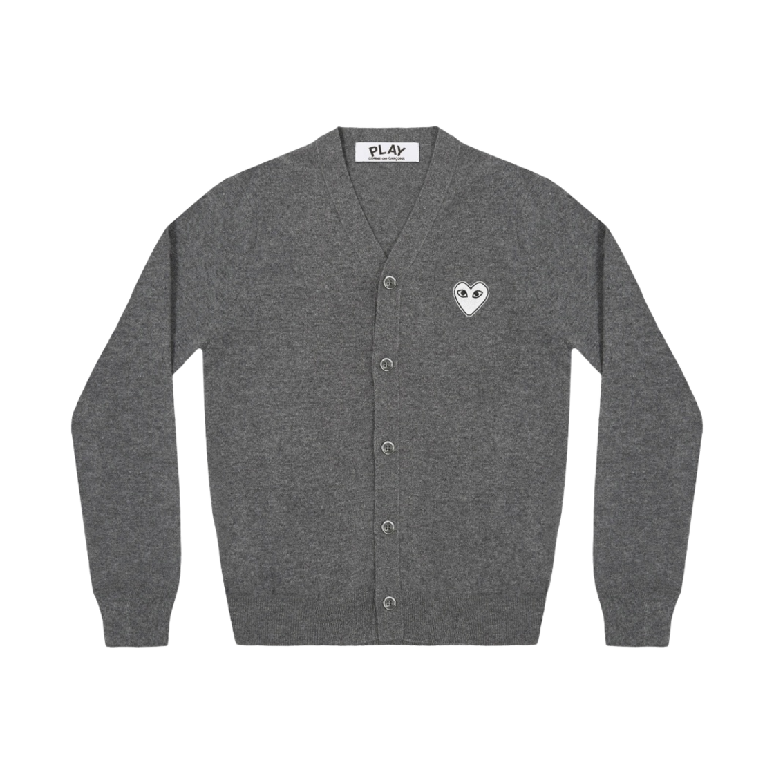 플레이 꼼데가르송 화이트 하트 니트 가디건 다크 그레이(Play Comme des Garcons White Heart Knit Cardigan Dark Grey)