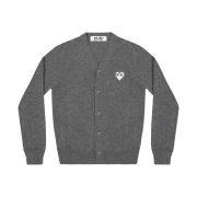 Play Comme des Garcons White Heart Knit Cardigan Dark Grey