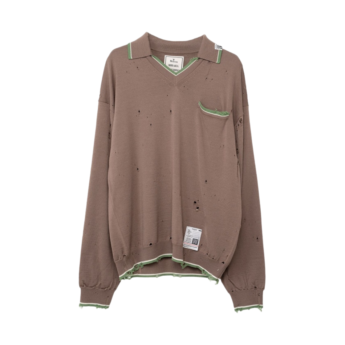메종 미하라 야스히로 디스트레스드 니트 폴로 셔츠 브라운(Maison Mihara Yasuhiro Distressed Knit Polo Shirt Brown) - 1