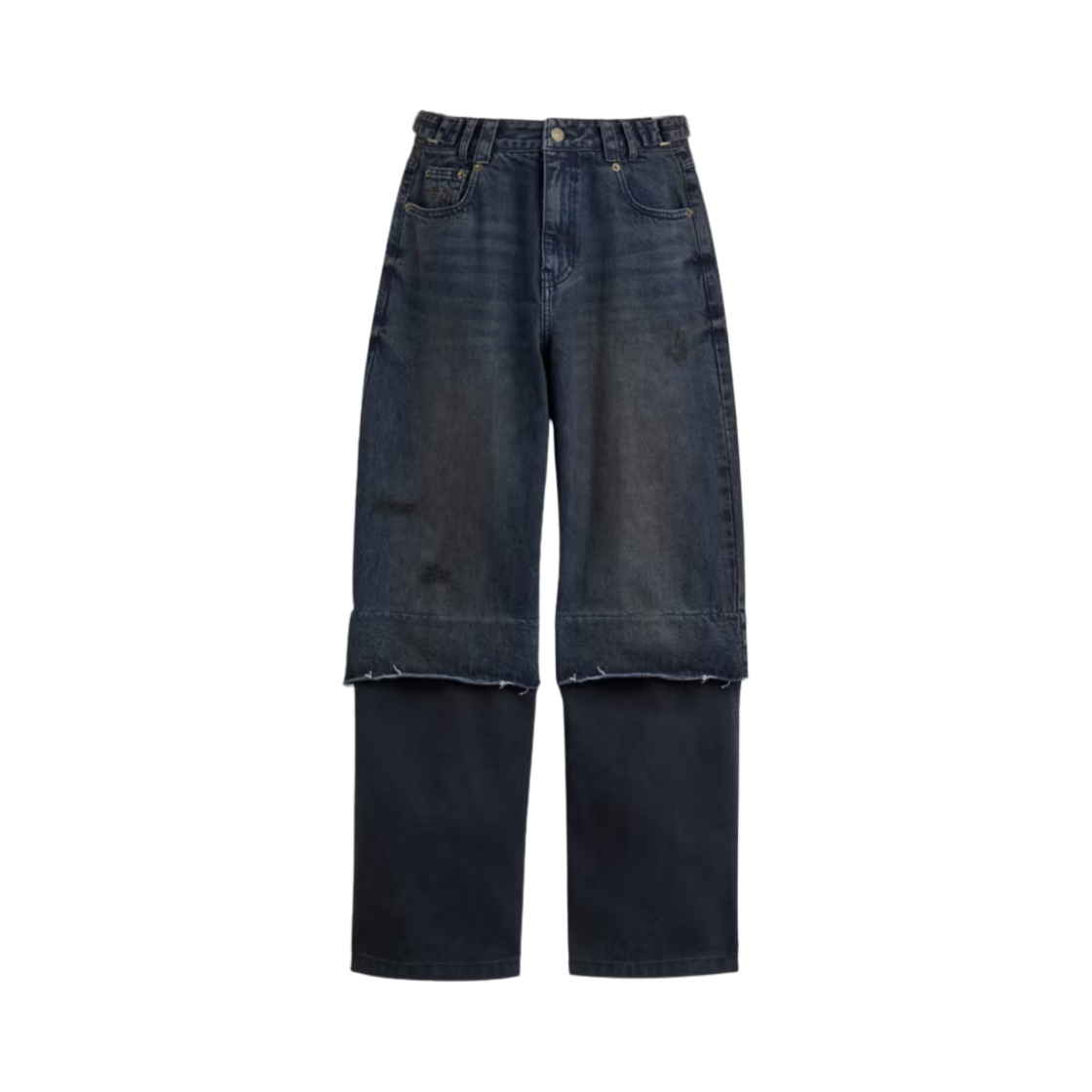 (W) 코치 x 마뗑킴 워시드 레이어드 데님 팬츠 네이비 블루((W) Coach x Matin Kim Washed Layered Denim Pants Navy Blue)