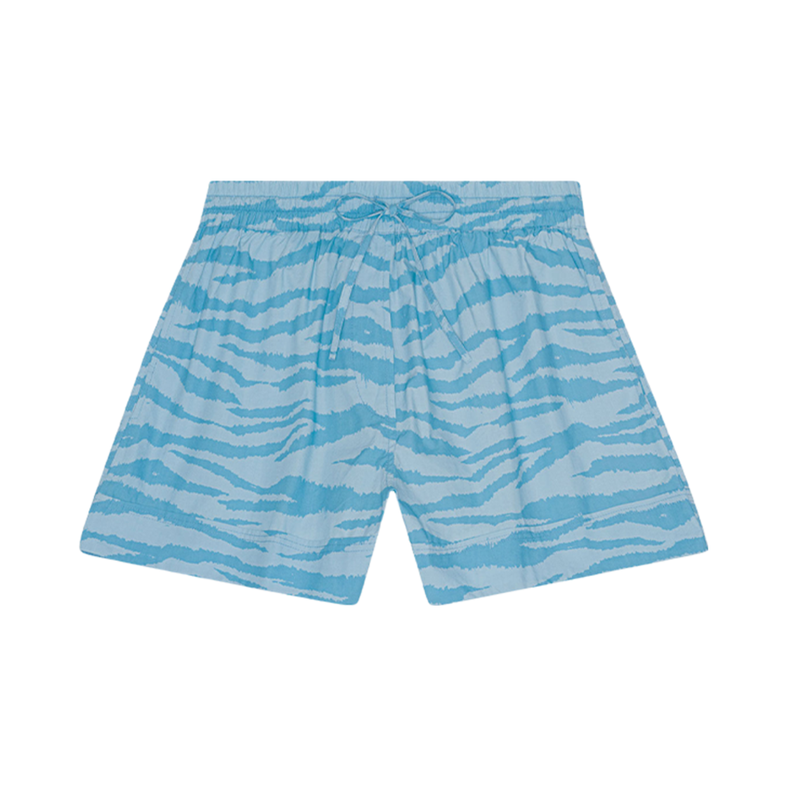 (W) 가니 프린티드 코튼 엘라스티케이티드 쇼츠 이더리얼 블루((W) Ganni Printed Cotton Elasticated Shorts Ethereal Blue) - 1