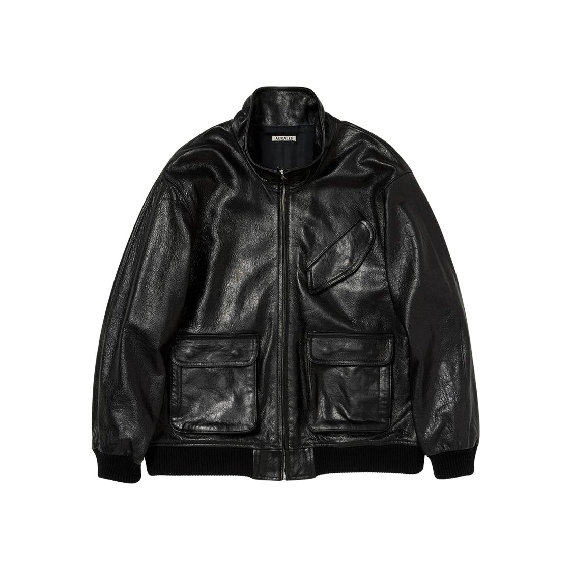 오라리 램 레더 집 블루종 블랙(Auralee Lamb Leather Zip Blouson Black)