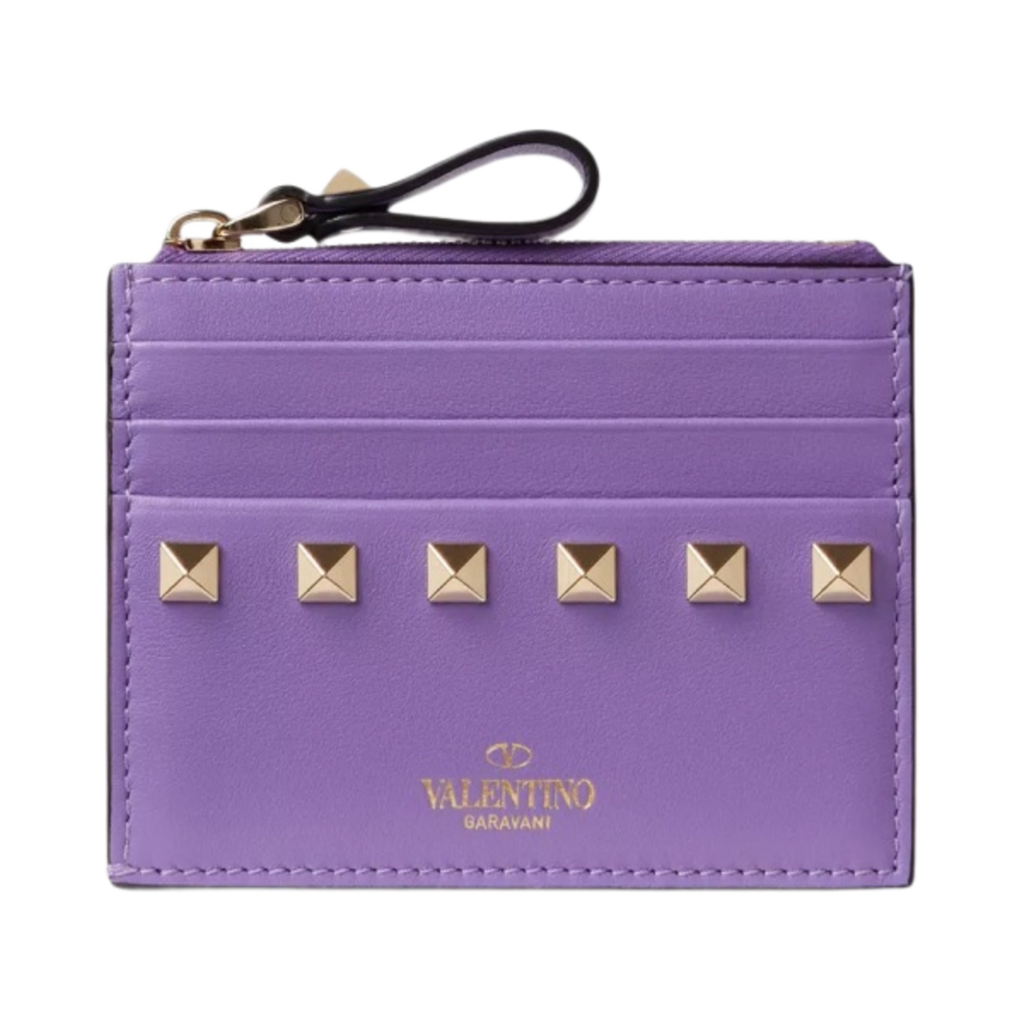 발렌티노 락스터드 카프스킨 지퍼 카드 홀더 위스테리아(Valentino Rockstud Calfskin Card Holder with Zip Wisteria) - 1